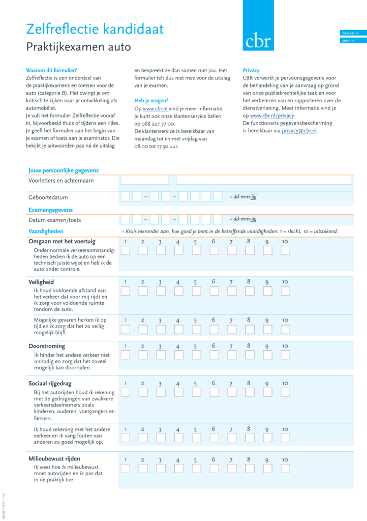 Zelfreflectie kandidaat praktijkexamen auto - NL [rijvaar-106]
